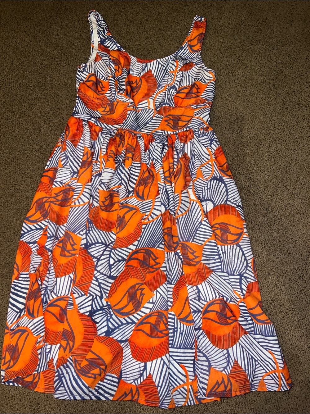 eshakti Orange & Navy Floral Midi Sundress small flowers medium